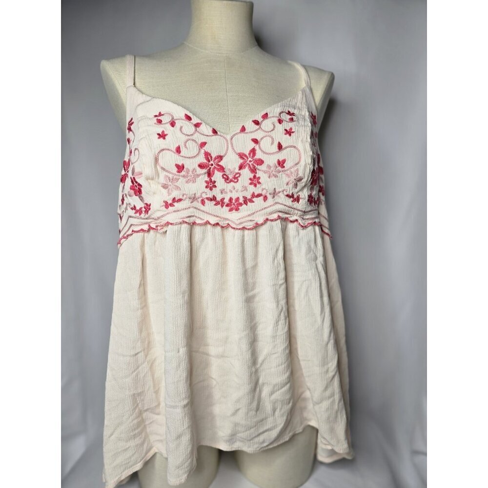 Torrid Boho Embroidered Gauze Babydoll V Neck Top Blush Red Size 00 #B55831